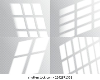 Fondo superpuesto de la sombra de la luz de la ventana, sombra del marco de la ventana sobre la pared, vector transparente. Efecto luminoso o sombra diurna de la ventana en el techo o la pared, luz solar de verano o sombra real