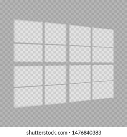 Window light and shadow realistic grey decorative background. Transparent shadow overlay effects for branding. Window frame shadows for natural light effects. Shadow and light from the window.