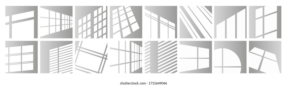 Window Light Vector Illustration Set. Sunlight Reflection Of Window Frames Of Square, Round Shape Or In Perspective. Day Lighting Overlay Effect On Room Wall, Ceiling Or Floor Mockup Design Background