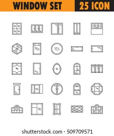 Window line icon set. Collection of high quality pictograms of window for home's interior. Outline vector symbols for design website or mobile app. Thin line signs of mirror for logo, visit card, etc.