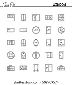 Window line icon set. Collection of high quality pictograms of window for home's interior. Outline vector symbols for design website or mobile app. Thin line signs of mirror for logo, visit card, etc.