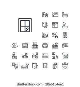 Das Symbol der Fensterlinie ist auf weißem Hintergrund gesetzt. Hochwertiges Umrisssymbol für Webdesign oder mobile App.