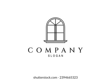 window logo. classic, vintage, retro window model with line art design style