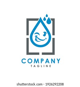a window logo design with a waterdrop smile face graphic