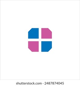 El logotipo de la ventana es minimalista en violeta y azul