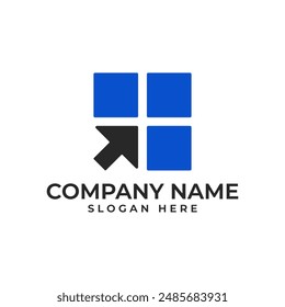 Logotipo de la ventana en estilo moderno y minimalista con la flecha del cursor hacia arriba para representar la industria de la tecnología digital