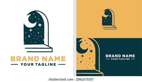 WINDOW LOGO NIGHT WITH STAR AND MOON ILLUSTRATION SIMPLE EDITABLE