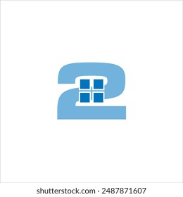 El logotipo de la ventana con el número dos es azul y tiene un fondo blanco