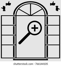 Window . Loupe, magnifying glass. vector icon
