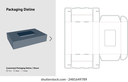 Ventana Mailer Flip Top Box Dieline, Paquete con ventana Dieline, Caja Dieline