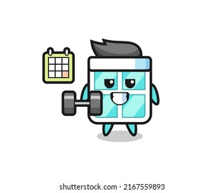 window mascot cartoon doing fitness with dumbbell , cute style design for t shirt, sticker, logo element