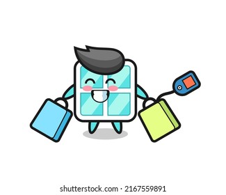 window mascot cartoon holding a shopping bag , cute style design for t shirt, sticker, logo element