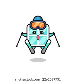 window mascot character as a ski player , cute style design for t shirt, sticker, logo element