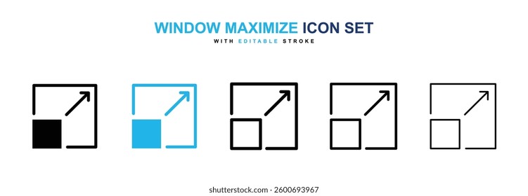 Window Maximize icons graphics set in black and blue colors