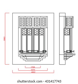 window mechanic vector line work with dimension on white background