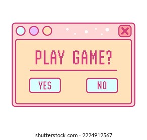 Window with message in play game. Trendy kawaii y2k style. Retro gaming. Vector illustration.