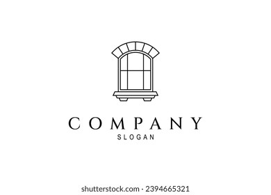 Window minimalist line art logo, with a classic, vintage model of an old building