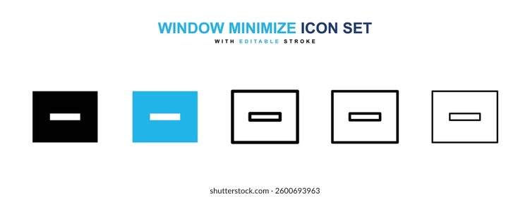 Window Minimize icons graphics set in black and blue colors