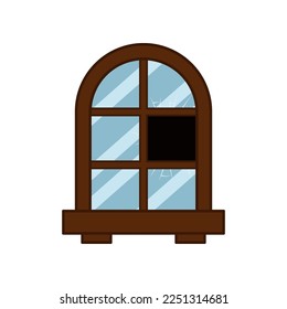 Window with missing piece of glass vector illustration. Cartoon drawing of broken old window on white background. Damage, safety, security, furniture, protection concept
