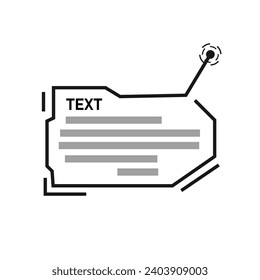 Modelación de la ventana para el texto. Esquema, paro para el signo de texto, plantilla para la ventana desplegable. Icono de vector