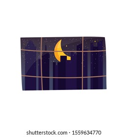 window moon starry night cityspace scene vector illustration