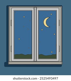 window moon view from inside house at night illustration isolated on dark background