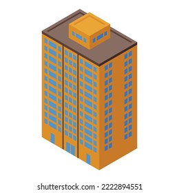 Icono de construcción de múltiples pisos de ventana vector isométrico. Oficina de la ciudad. Fachada moderna