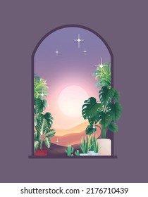 Window nature view vector design great for cards, banners, headers, party posters or decorate your artwork.