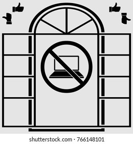 Window . Notebook prohibition in the hand,  vector icon