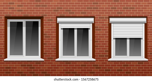 Window on brick wall vector design illustration