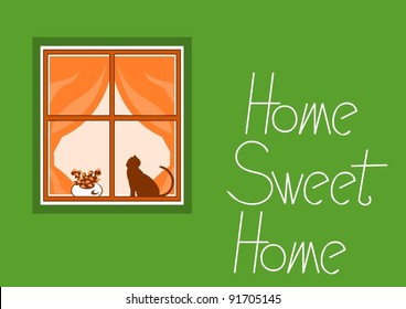 window on a green house wall