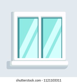 Window on red brick wall, bright cartoon vector illustration.