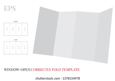 Window open Brochure Template, vector with die cut layers. White, clear, blank, isolated Brochure mock up on white background with perspective presentation