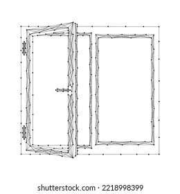 Window and open sash part, from abstract futuristic polygonal black lines and dots. Low poly concept. Vector illustration.
