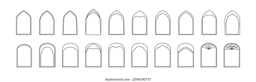 Window openings of different configurations. Architectural elements for your design. Vector thin line shapes.