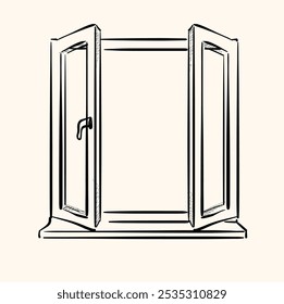 The window opens out With illustration style doodle and line art