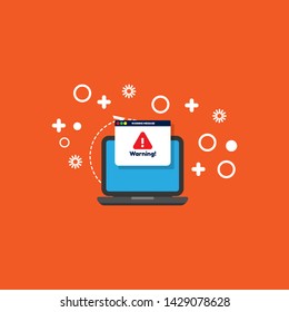 Window operating system error warning pop up concept. flat design.warning popup with pc.