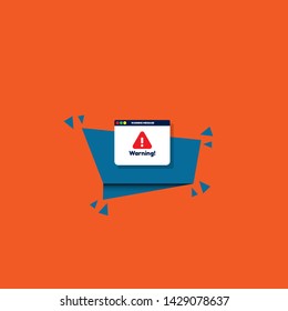 Window operating system error warning pop up concept. flat design.warning popup with pc.