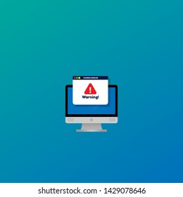 Window operating system error warning pop up concept. flat design.warning popup with pc.
