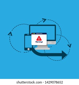 Window operating system error warning pop up concept. flat design.warning popup with pc.