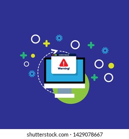 Window operating system error warning pop up concept. flat design.warning popup with pc.