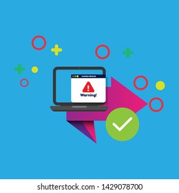Window operating system error warning pop up concept. flat design.warning popup with pc.