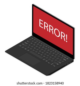 Window operating system error warning on laptop screen. Isometric view. Vector