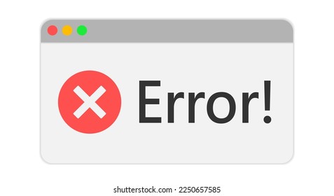 Window operating system error warning. Dialog window popup message with system failure. Flat design. Vector illustration. 
