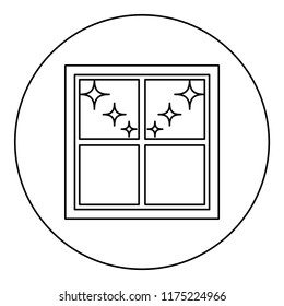 Window overlooking the night stars icon black color in round circle outline