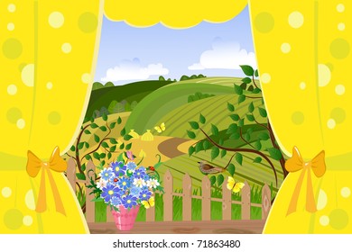 window overlooking the rural landscape