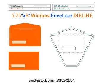 Window Packaging Envelope 5.75x8inch dieline template and 3D envelope editable easily resizable