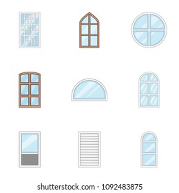 Window pane icons set. Cartoon set of 9 window pane vector icons for web isolated on white background