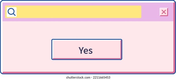 Window panel or dialog box, isolated interface with yes option confirmation and closing icon. Search tool engine, typing in request and look for results. Application or program. Vector in flat style