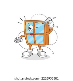 the window with paper plane character. cartoon mascot vector